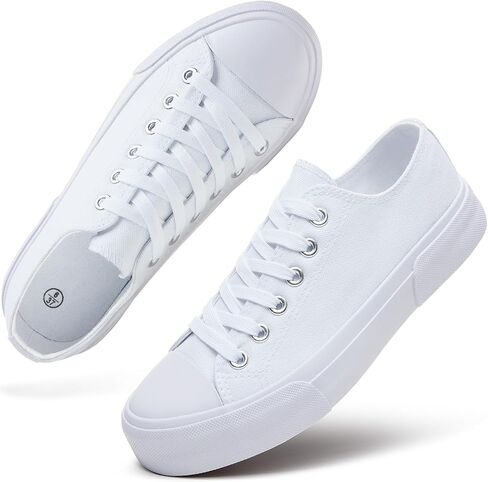 hash bubbie White Sneakers for Women Low Top Canvas Shoes Womens Canvas Sneakers Women's Fashion Sneakers Slip on Casual Tennis Shoes in Saudi Arabia