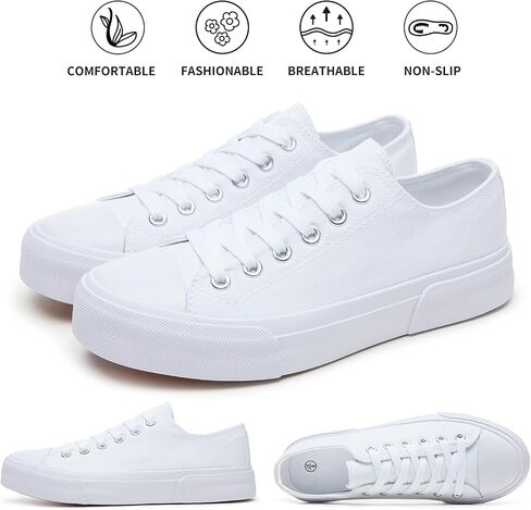 hash bubbie White Sneakers for Women Low Top Canvas Shoes Womens Canvas Sneakers Women's Fashion Sneakers Slip on Casual Tennis Shoes in Saudi Arabia