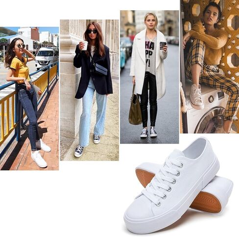 hash bubbie White Sneakers for Women Low Top Canvas Shoes Womens Canvas Sneakers Women's Fashion Sneakers Slip on Casual Tennis Shoes in Saudi Arabia
