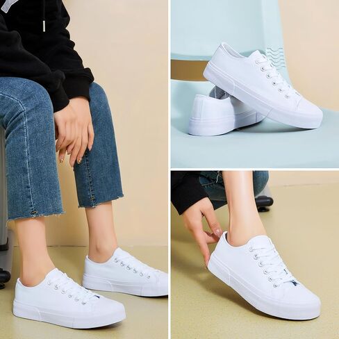 hash bubbie White Sneakers for Women Low Top Canvas Shoes Womens Canvas Sneakers Women's Fashion Sneakers Slip on Casual Tennis Shoes in Saudi Arabia