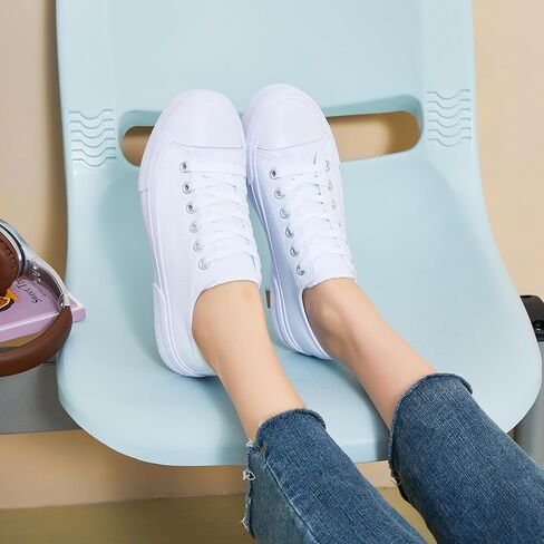 hash bubbie White Sneakers for Women Low Top Canvas Shoes Womens Canvas Sneakers Women's Fashion Sneakers Slip on Casual Tennis Shoes in Saudi Arabia