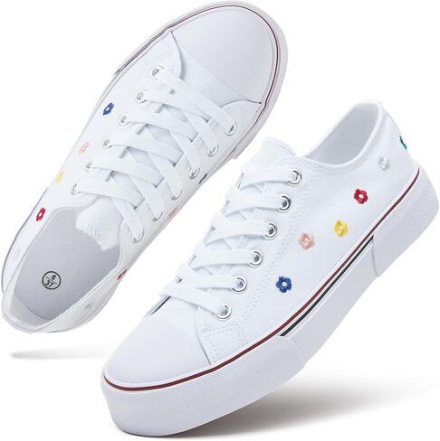 hash bubbie White Sneakers for Women Low Top Canvas Shoes Womens Canvas Sneakers Women's Fashion Sneakers Slip on Casual Tennis Shoes in Saudi Arabia