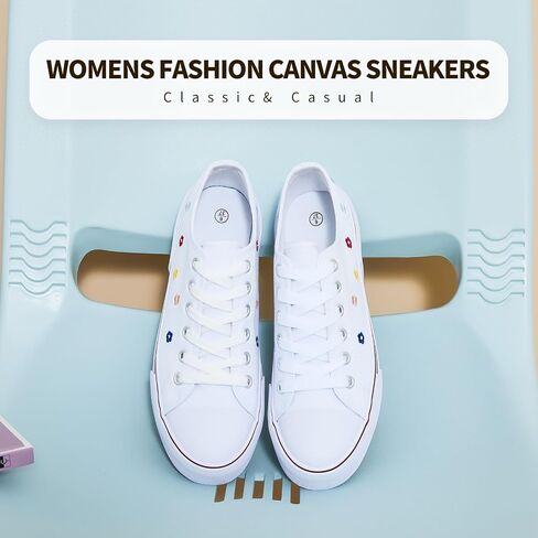 hash bubbie White Sneakers for Women Low Top Canvas Shoes Womens Canvas Sneakers Women's Fashion Sneakers Slip on Casual Tennis Shoes in Saudi Arabia