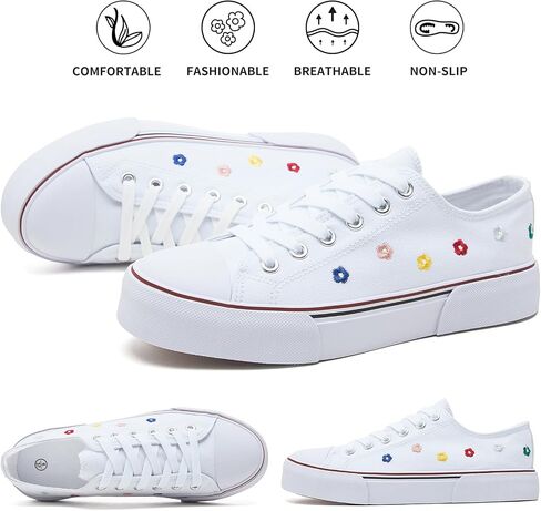 hash bubbie White Sneakers for Women Low Top Canvas Shoes Womens Canvas Sneakers Women's Fashion Sneakers Slip on Casual Tennis Shoes in Saudi Arabia