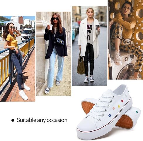 hash bubbie White Sneakers for Women Low Top Canvas Shoes Womens Canvas Sneakers Women's Fashion Sneakers Slip on Casual Tennis Shoes in Saudi Arabia