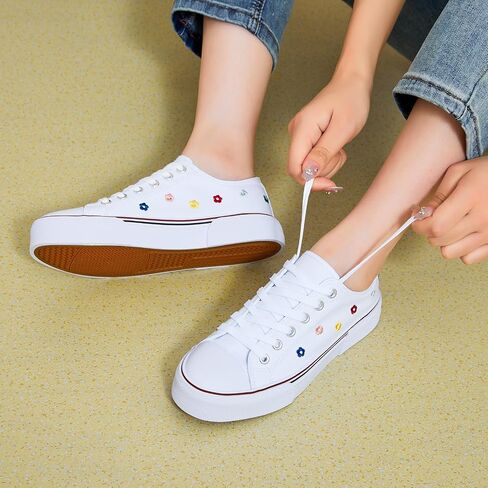 hash bubbie White Sneakers for Women Low Top Canvas Shoes Womens Canvas Sneakers Women's Fashion Sneakers Slip on Casual Tennis Shoes in Saudi Arabia