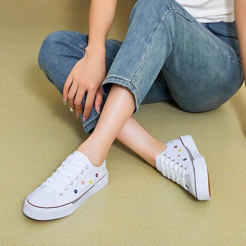 hash bubbie White Sneakers for Women Low Top Canvas Shoes Womens Canvas Sneakers Women's Fashion Sneakers Slip on Casual Tennis Shoes in Saudi Arabia