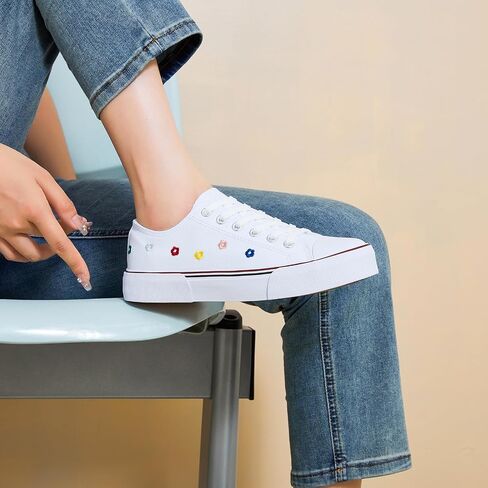 hash bubbie White Sneakers for Women Low Top Canvas Shoes Womens Canvas Sneakers Women's Fashion Sneakers Slip on Casual Tennis Shoes in Saudi Arabia