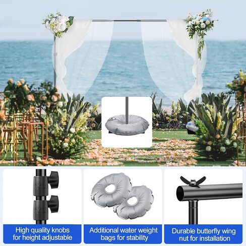 EMART Backdrop Stand, 10x10ft Width Adjustable Photography Background Support Poles with Heavy Duty Flat Base, Photo Metal Steel Pipe and Drape Frame Kit for Parties Birthday Wedding - Black in Kuwait