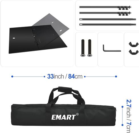 EMART Backdrop Stand, 10x10ft Width Adjustable Photography Background Support Poles with Heavy Duty Flat Base, Photo Metal Steel Pipe and Drape Frame Kit for Parties Birthday Wedding - Black in Kuwait