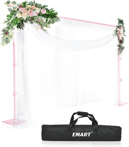 EMART Backdrop Stand, 10x10ft Width Adjustable Photography Background Support Poles with Heavy Duty Flat Base, Photo Metal Steel Pipe and Drape Frame Kit for Parties Birthday Wedding - Black in Kuwait