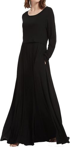 Smallshow Women's Long Sleeve Maxi Nursing Dress Maternity Breastfeeding Clothes in Saudi Arabia