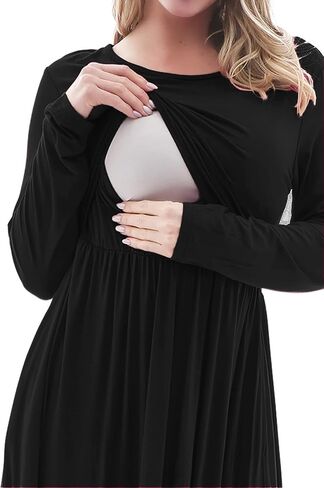 Smallshow Women's Long Sleeve Maxi Nursing Dress Maternity Breastfeeding Clothes in Saudi Arabia