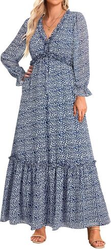 فستان طويل الأكمام من Pinup Fashion Fall طويل الأكمام - فساتين زفاف غير رسمية من الشيفون البوهيمي بياقة V عميقة in Kuwait