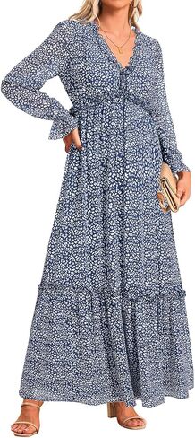 فستان طويل الأكمام من Pinup Fashion Fall طويل الأكمام - فساتين زفاف غير رسمية من الشيفون البوهيمي بياقة V عميقة in Kuwait