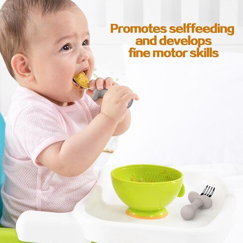 4 Pieces Toddler Utensils, Kids Silverware Set with Silicone Handle, 18/8 Stainless Steel Children Safe Forks and Spoons, BPA Free, Anti-Choke Design (Lite Blue, Grey) in Kuwait