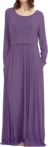 Smallshow Women's Long Sleeve Maxi Nursing Dress Maternity Breastfeeding Clothes in Saudi Arabia