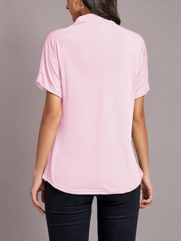 LYANER Women's Casual Mock Neck Ruffle Short Sleeve Summer Blouse Shirt Top in Kuwait