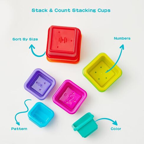 Stacking Cups Toy Set, Fun Educational Baby Toys, 13-PC Stackable Cups with Number Nesting Cups & Bath Boats Bath Toy for Babies 6-12 Months Stacking Cups for Toddlers 1-3 in Kuwait