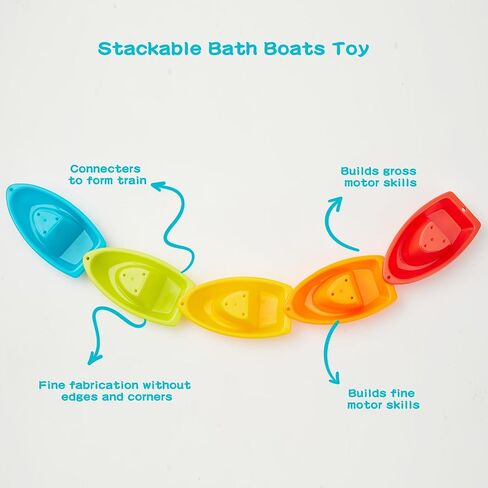 Stacking Cups Toy Set, Fun Educational Baby Toys, 13-PC Stackable Cups with Number Nesting Cups & Bath Boats Bath Toy for Babies 6-12 Months Stacking Cups for Toddlers 1-3 in Kuwait