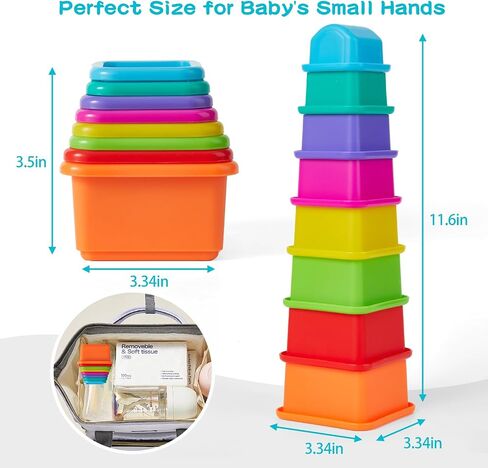 Stacking Cups Toy Set, Fun Educational Baby Toys, 13-PC Stackable Cups with Number Nesting Cups & Bath Boats Bath Toy for Babies 6-12 Months Stacking Cups for Toddlers 1-3 in Kuwait