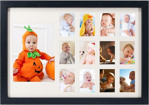 School Days Photo Frame K-12 School Years Picture Frame Graduation Photo Collage Black Horizontal Frame with Mat, Displays One 4x6 Photo and Twelve 2x3 Pictures in Kuwait