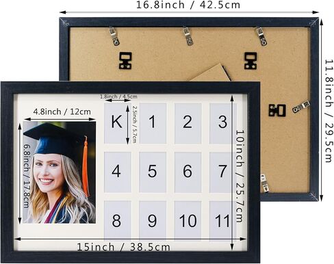 School Days Photo Frame K-12 School Years Picture Frame Graduation Photo Collage Black Horizontal Frame with Mat, Displays One 4x6 Photo and Twelve 2x3 Pictures in Kuwait