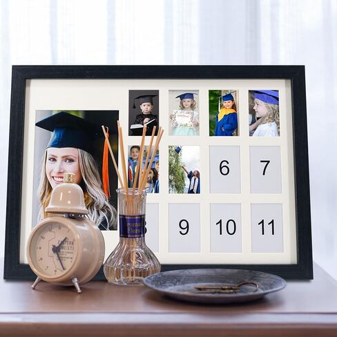 School Days Photo Frame K-12 School Years Picture Frame Graduation Photo Collage Black Horizontal Frame with Mat, Displays One 4x6 Photo and Twelve 2x3 Pictures in Kuwait