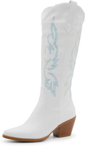 Womens Fringe Metallic Cowboy Boots Pointed Toe Chunky Hell Tassel Mid Calf Boots in Saudi Arabia