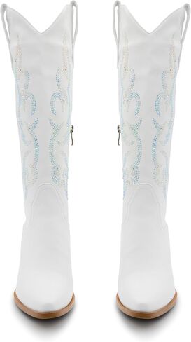 Womens Fringe Metallic Cowboy Boots Pointed Toe Chunky Hell Tassel Mid Calf Boots in Saudi Arabia