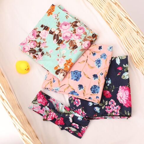 DRESHOW BQUBO Newborn Floral Receiving Blankets 3 Sets Newborn Baby Swaddling with Bow Headbands Swaddle Wrap Toddler Warm Shower Gift in Saudi Arabia