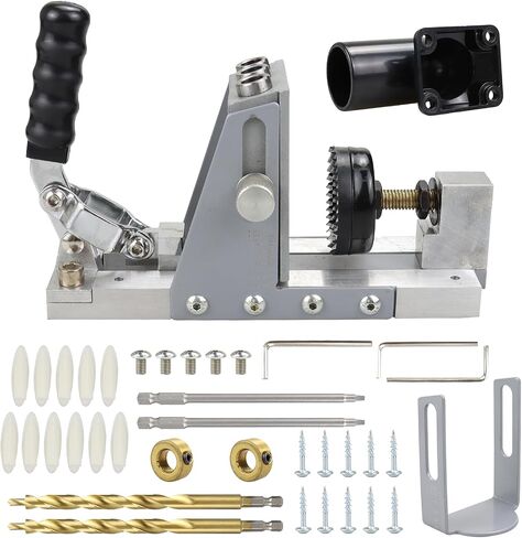 Upgraded Pocket Hole Jig Kit 2 in 1 Adjustable Easy to Use 3 Holes Pocket Screw Jig with Easily Adjustable Drill Bit, Pocket Self Tapping Screws &Driver Bit for Woodworking DIY and Home Improvement in Saudi Arabia