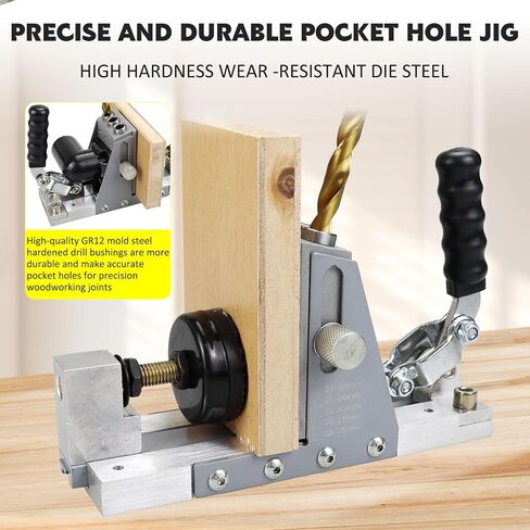 Upgraded Pocket Hole Jig Kit 2 in 1 Adjustable Easy to Use 3 Holes Pocket Screw Jig with Easily Adjustable Drill Bit, Pocket Self Tapping Screws &Driver Bit for Woodworking DIY and Home Improvement in Saudi Arabia