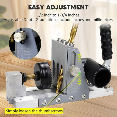 Upgraded Pocket Hole Jig Kit 2 in 1 Adjustable Easy to Use 3 Holes Pocket Screw Jig with Easily Adjustable Drill Bit, Pocket Self Tapping Screws &Driver Bit for Woodworking DIY and Home Improvement in Saudi Arabia