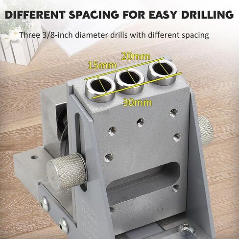 Upgraded Pocket Hole Jig Kit 2 in 1 Adjustable Easy to Use 3 Holes Pocket Screw Jig with Easily Adjustable Drill Bit, Pocket Self Tapping Screws &Driver Bit for Woodworking DIY and Home Improvement in Saudi Arabia