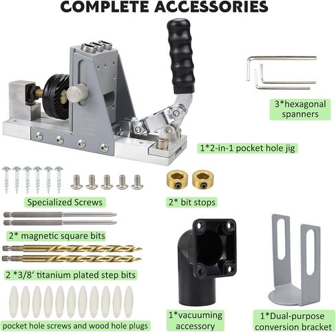 Upgraded Pocket Hole Jig Kit 2 in 1 Adjustable Easy to Use 3 Holes Pocket Screw Jig with Easily Adjustable Drill Bit, Pocket Self Tapping Screws &Driver Bit for Woodworking DIY and Home Improvement in Saudi Arabia