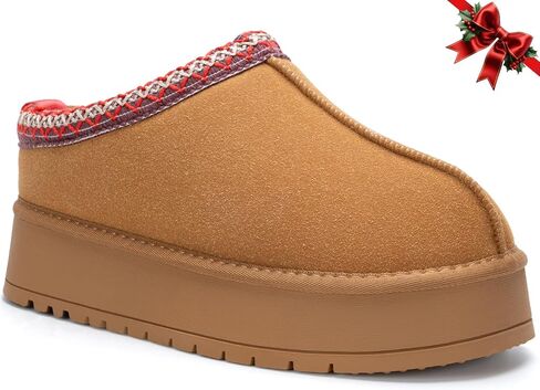 Platform Slippers for Women Winter Snow Mini Boots Suede Warm Lined Shoes Short Ankle Anti-Slip Platform Boots Slip on Home Fuzzy Slippers for Indoor Outdoor in Saudi Arabia