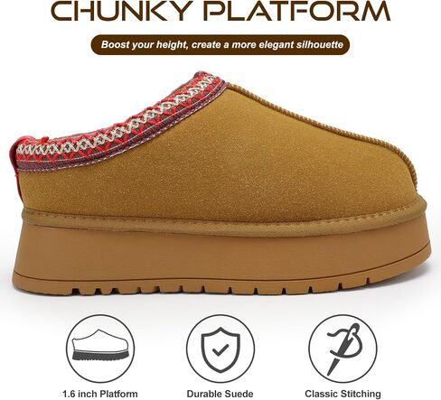 Platform Slippers for Women Winter Snow Mini Boots Suede Warm Lined Shoes Short Ankle Anti-Slip Platform Boots Slip on Home Fuzzy Slippers for Indoor Outdoor in Saudi Arabia