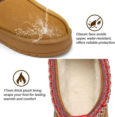 Platform Slippers for Women Winter Snow Mini Boots Suede Warm Lined Shoes Short Ankle Anti-Slip Platform Boots Slip on Home Fuzzy Slippers for Indoor Outdoor in Saudi Arabia