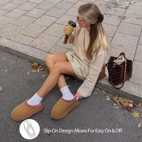 Platform Slippers for Women Winter Snow Mini Boots Suede Warm Lined Shoes Short Ankle Anti-Slip Platform Boots Slip on Home Fuzzy Slippers for Indoor Outdoor in Saudi Arabia