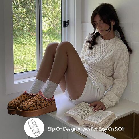 Platform Slippers for Women Winter Snow Mini Boots Suede Warm Lined Shoes Short Ankle Anti-Slip Platform Boots Slip on Home Fuzzy Slippers for Indoor Outdoor in Saudi Arabia