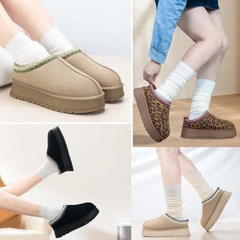 Platform Slippers for Women Winter Snow Mini Boots Suede Warm Lined Shoes Short Ankle Anti-Slip Platform Boots Slip on Home Fuzzy Slippers for Indoor Outdoor in Saudi Arabia