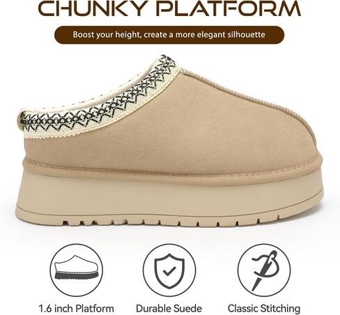 Platform Slippers for Women Winter Snow Mini Boots Suede Warm Lined Shoes Short Ankle Anti-Slip Platform Boots Slip on Home Fuzzy Slippers for Indoor Outdoor in Saudi Arabia