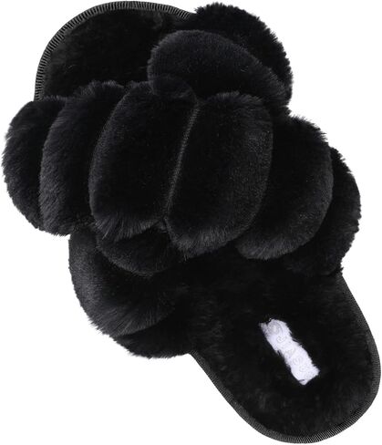 JIASUQI Women's Open Toe Slippers Fuzzy Fluffy House Slippers for Women Cozy Criss Cross Furry Slides Slippers in Saudi Arabia