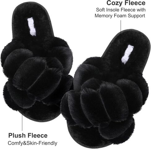 JIASUQI Women's Open Toe Slippers Fuzzy Fluffy House Slippers for Women Cozy Criss Cross Furry Slides Slippers in Saudi Arabia