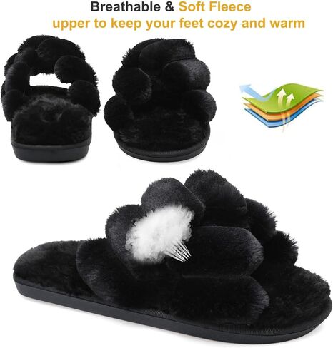 JIASUQI Women's Open Toe Slippers Fuzzy Fluffy House Slippers for Women Cozy Criss Cross Furry Slides Slippers in Saudi Arabia