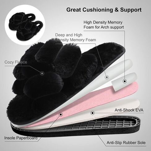JIASUQI Women's Open Toe Slippers Fuzzy Fluffy House Slippers for Women Cozy Criss Cross Furry Slides Slippers in Saudi Arabia
