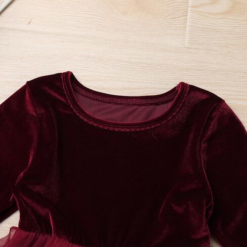 OBEEII Toddler Baby Flower Girl Dress Velvet Long Sleeve Tiered Tulle Tutu Dress Wedding Birthday Christmas Party Dress in Kuwait