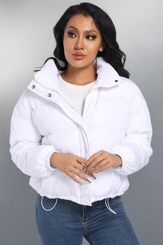 Hujoin Women's Quilted Jacket Puffer Jackets Drop Shoulder Padded Full Zip Outwear Coat in Kuwait