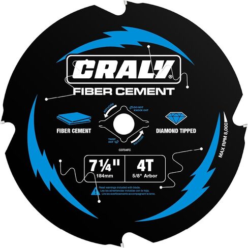 CRALY 7-1/4 Inch 4 Teeth Hardie Fiber Cement Circular Saw Blade, 5/8 Inch Arbor, Polycrystalline Diamond Tipped (PCD), Thin Kerf, Black Ice™, for Laminate Flooring, 3-Pack(C0704FC-3) in Saudi Arabia